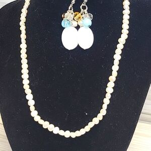 Fresh Water Cultured Pearl Necklace Earring Bundle Vintage 16"